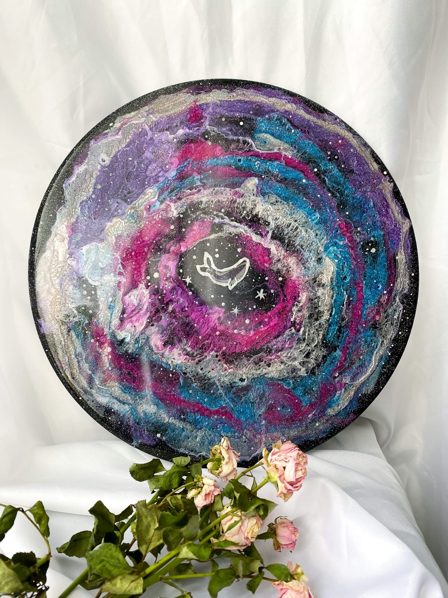 Abstract painting for the wall wood epoxy resin space handmade home decor gift
