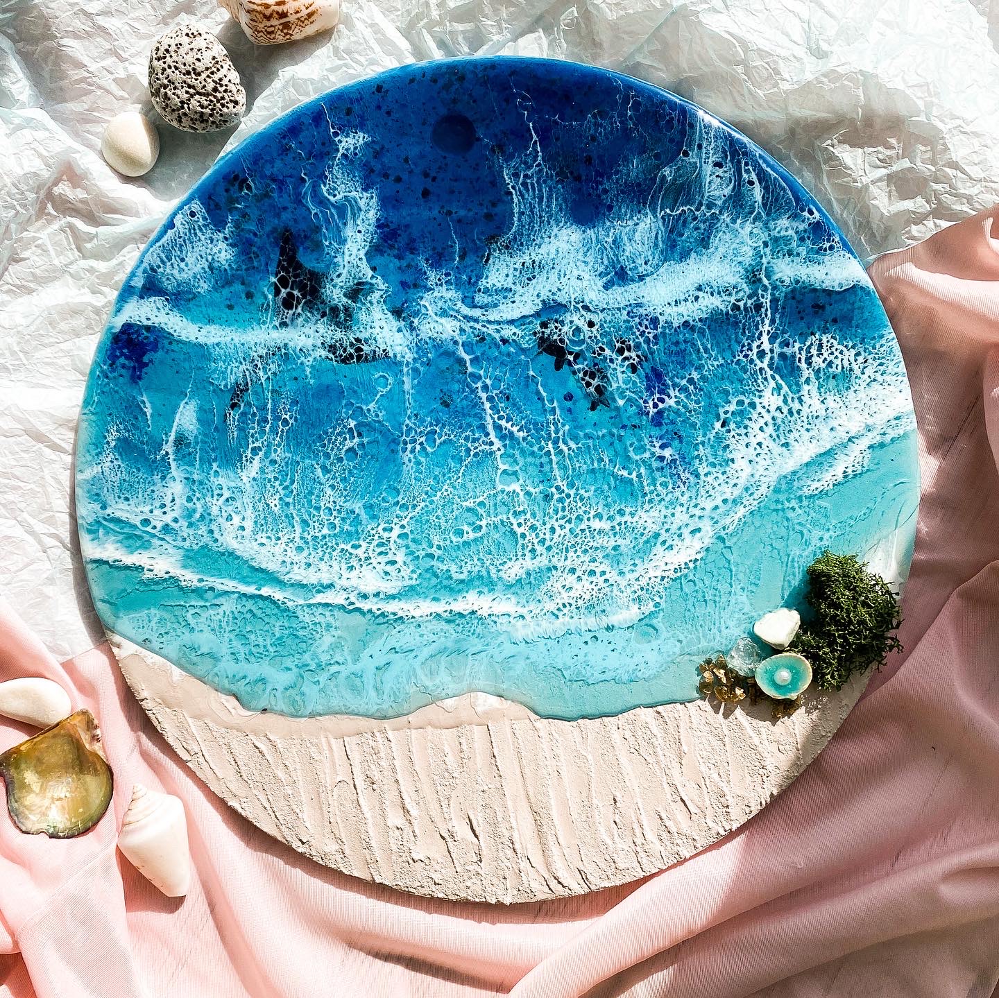 Wall abstract painting sea epoxy resin handmade interior decor home