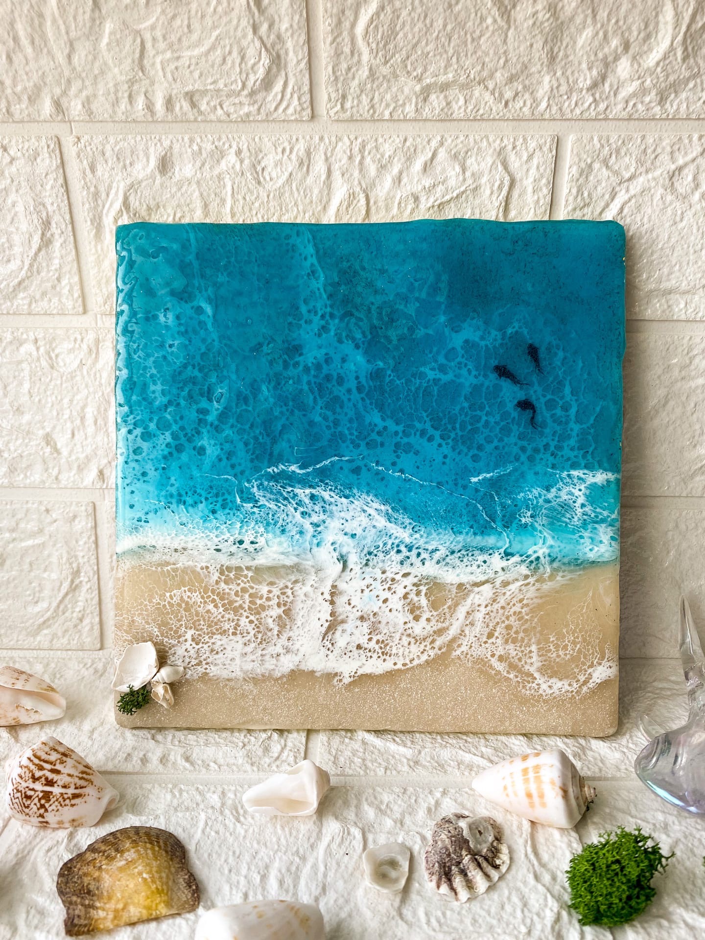 Wall picture wood epoxy resin sea handmade abstraction home decor gift body wave