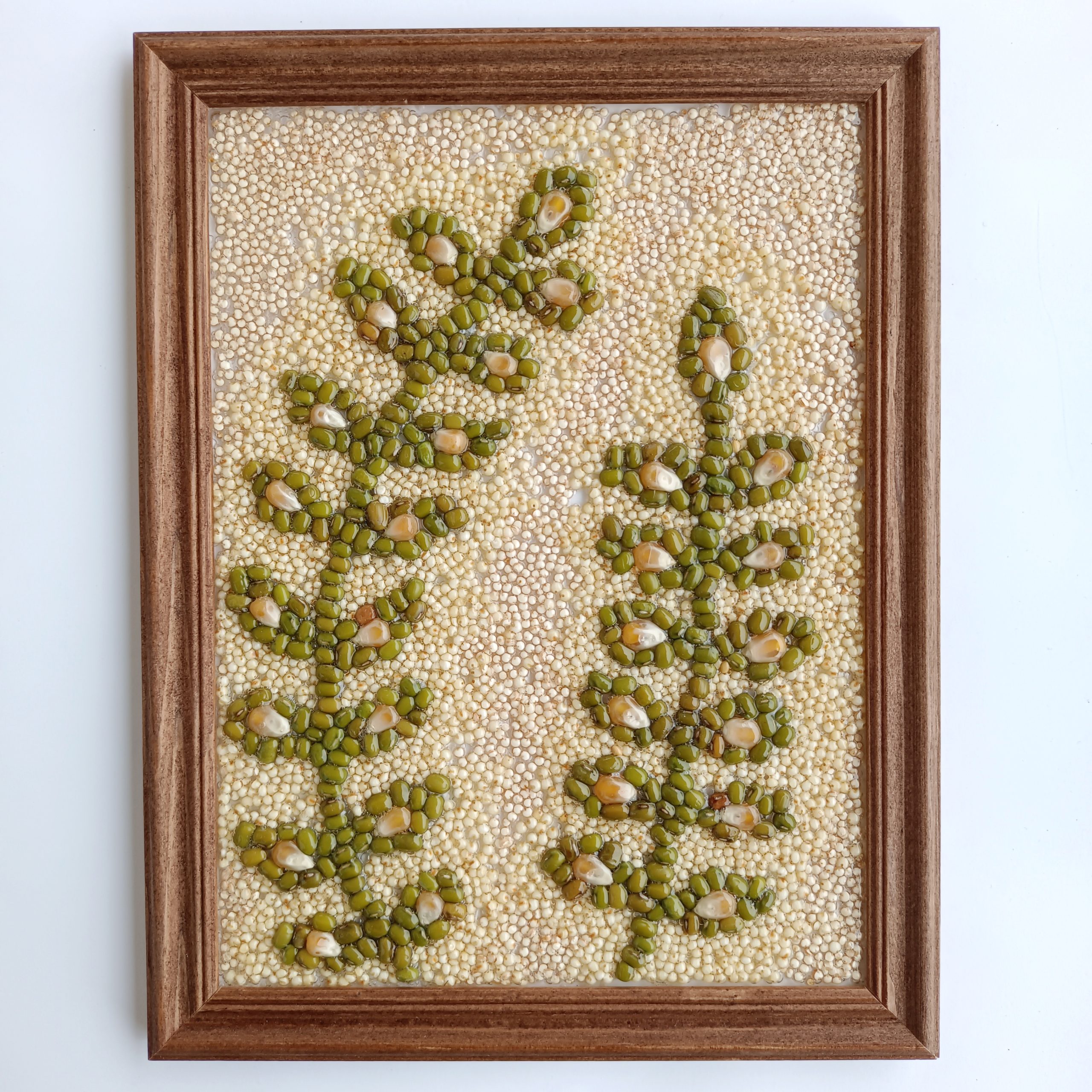 Picture with flowers, imaginary plants, artwork made of cereals picture, fern, picture for kitchen, twig with lea