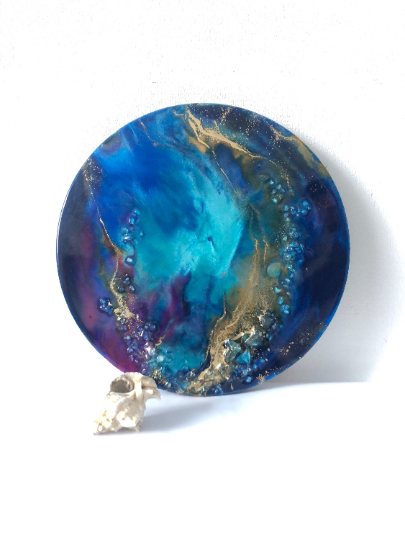 Round epoxy resin artwork, geode original hinged painting by ukrainian artist, modern wall and home decor, unusual gift