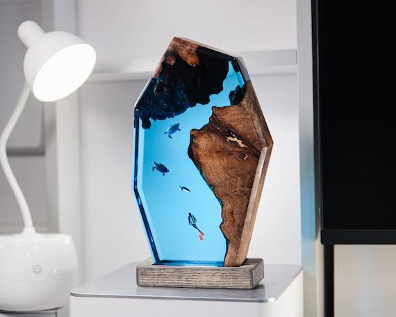 Polygon deep turtle sea, night light, epoxy lamp, resin lamp, resin night light, epoxy resin lamp, table lamp, custom