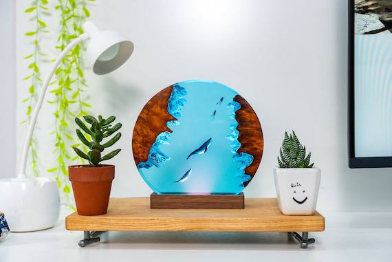Polygon deep whale sea, night light, epoxy lamp, resin lamp, resin night light,epoxy resin lamp,table lamp,custom night
