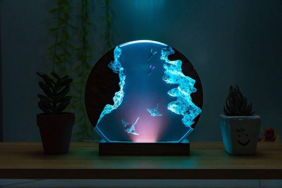 Polygon deep ray sea, lamp night , epoxy lamp, resin lamp, resin night light, epoxy resin lamp, table lamp, custom night
