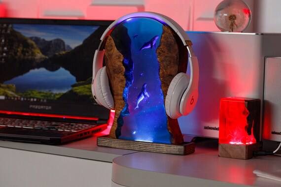 Headphone stand, night light, epoxy lamp, resin lamp, lamp night , epoxy resin lamp, table lamp, custom night, lamp ligh