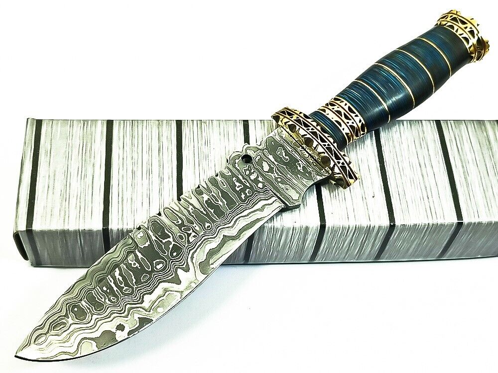 Custom handmade damascus steel hunting bowie knife hardwood & brass guard handle gift for him groomsmen gift wedding ann